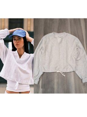 Good For Sunday | Cotton Fleece Raglan V-Neck Sweatshirt In Herringbone Grey